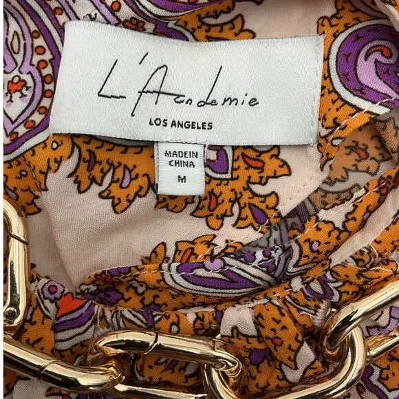 L'Academie Paisley Orange Kylo Blouse Size M - Picture 4 of 4